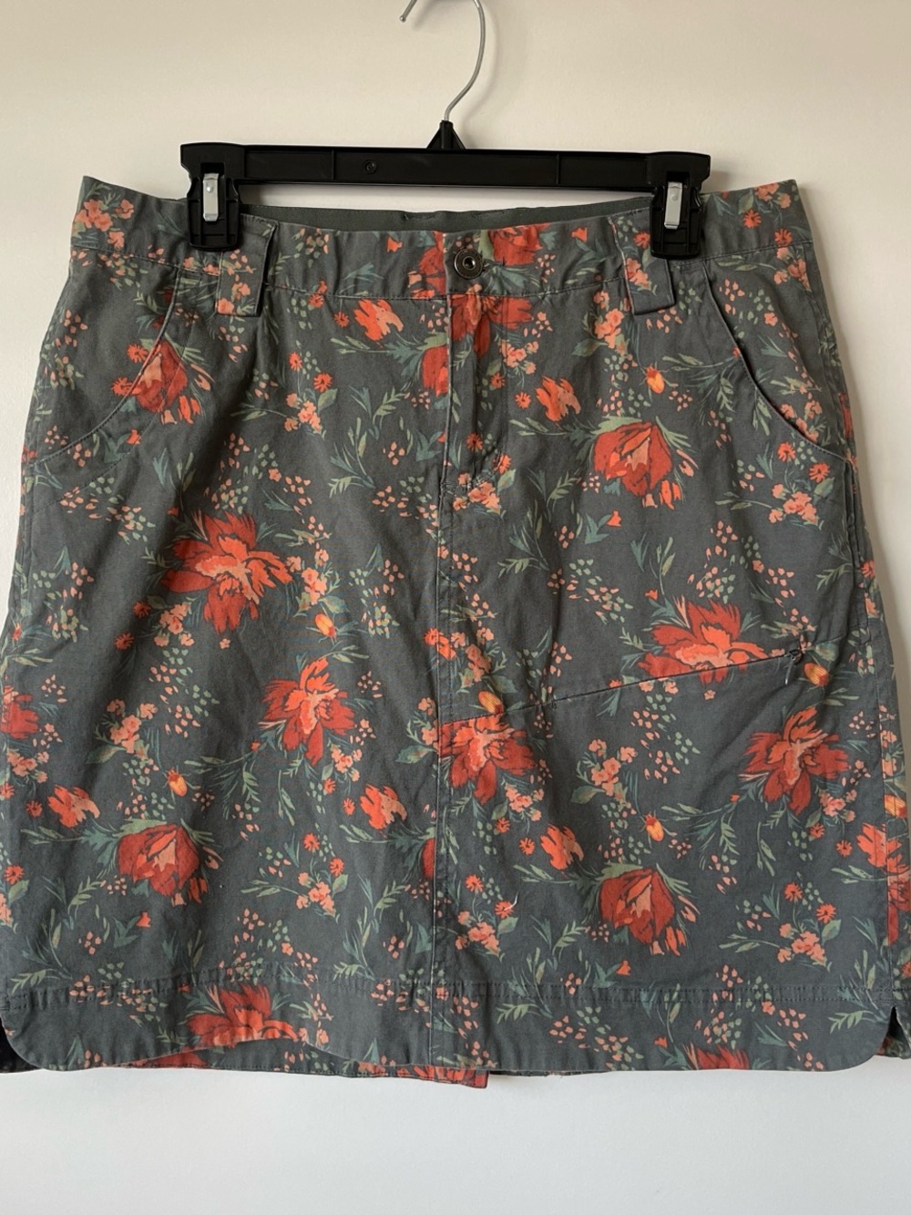 Duluth Floral A-Line Skirt in Slate Gray and Coral